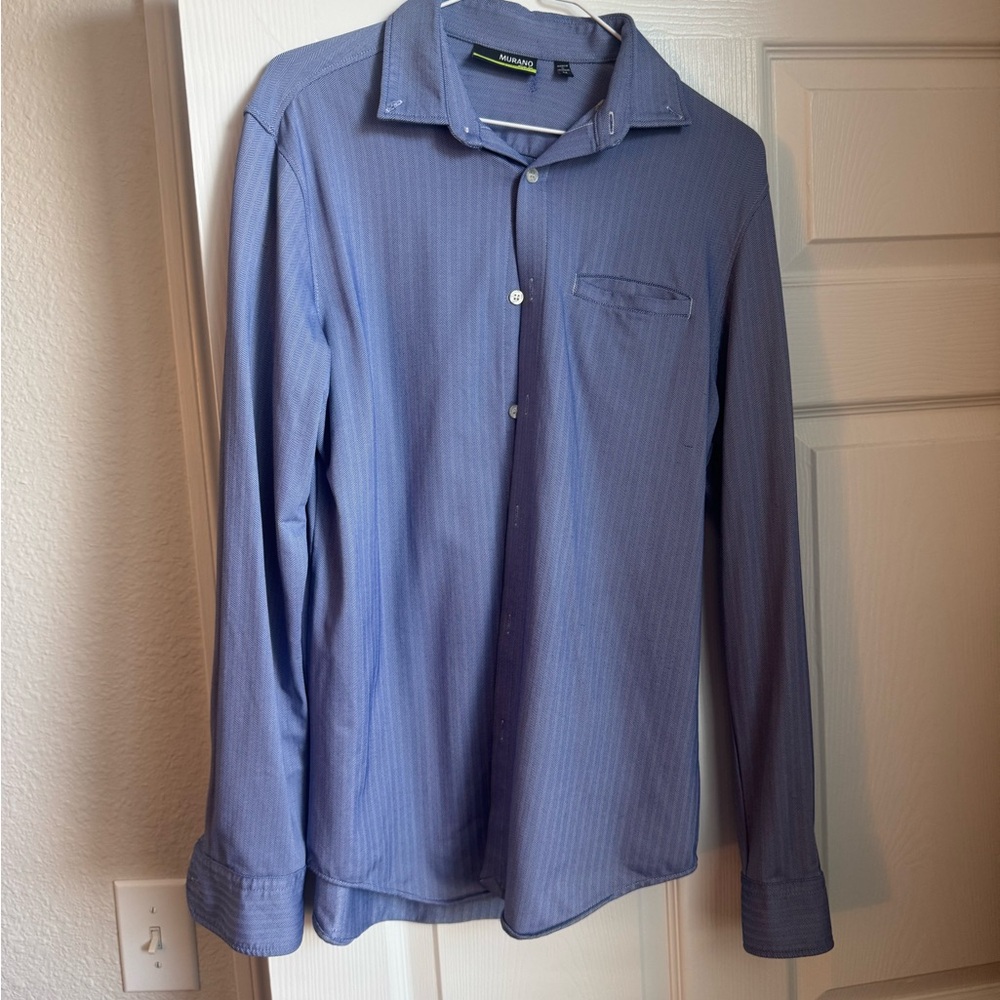 Murano Blue Casual Button Down Shirt Slim Fit Performance Line